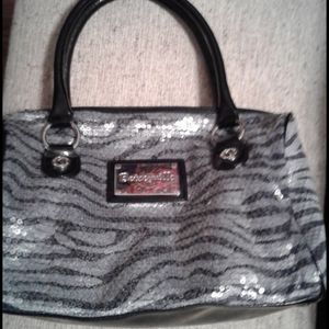 Silver and black Zebra Sequin Design Handbag Purse